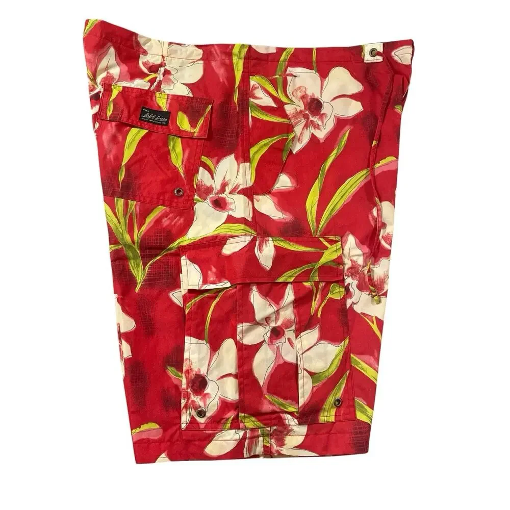 Vintage Polo Ralph Lauren Board Shorts Mens L Floral Y2K Swimsuit